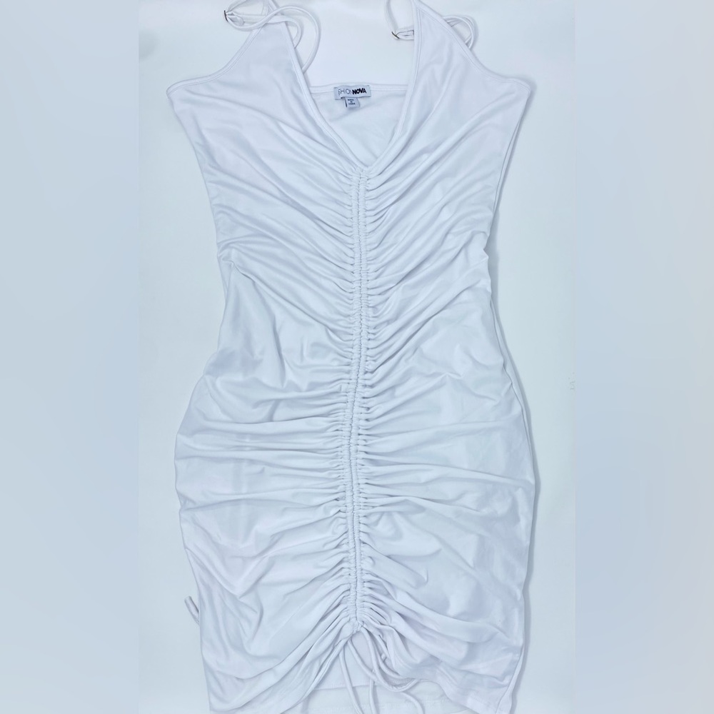 FashionNova White Mini Scrunched Dress